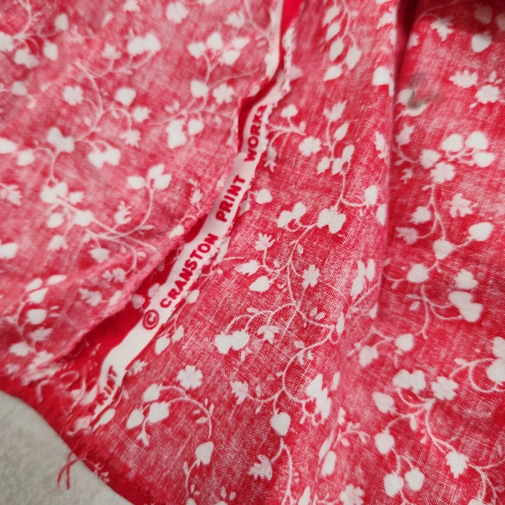 Vintage Handmade Red White Floral Smocked Dress Peter Pan Collar Toddler